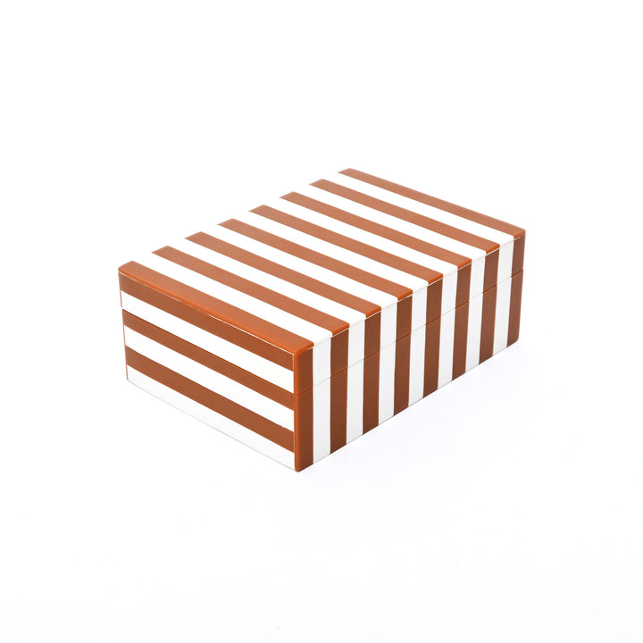 Brown Striped Resin Storage Box MDF Decorative Organizer