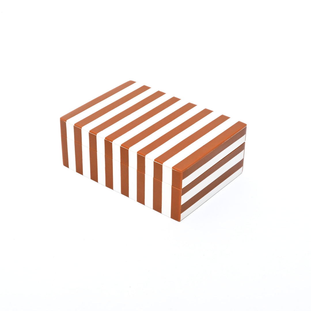 Brown Striped Resin Storage Box MDF Decorative Organizer