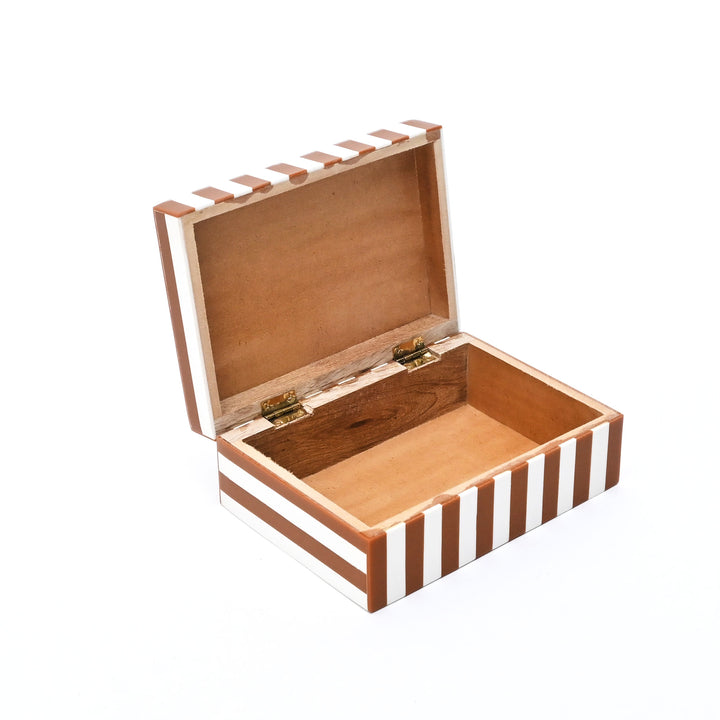 Brown Striped Resin Storage Box MDF Decorative Organizer