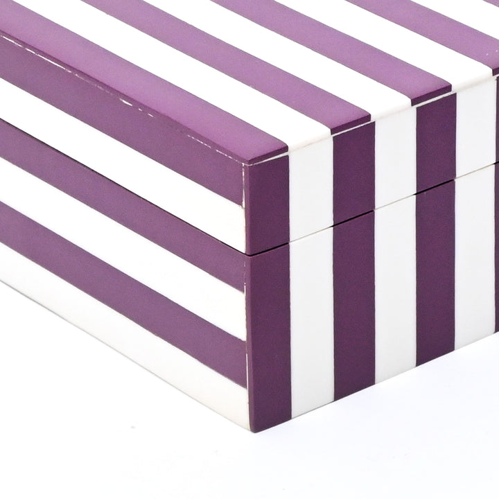 Purple Striped Resin Storage Box Glossy MDF Decorative Case