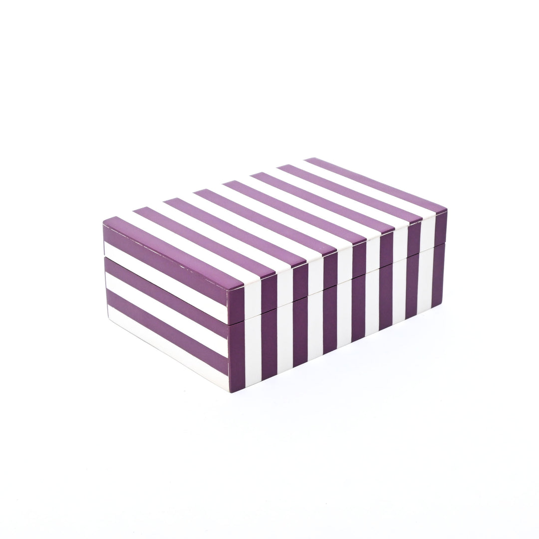Purple Striped Resin Storage Box Glossy MDF Decorative Case