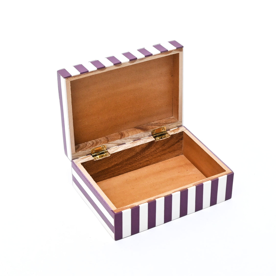 Purple Striped Resin Storage Box Glossy MDF Decorative Case