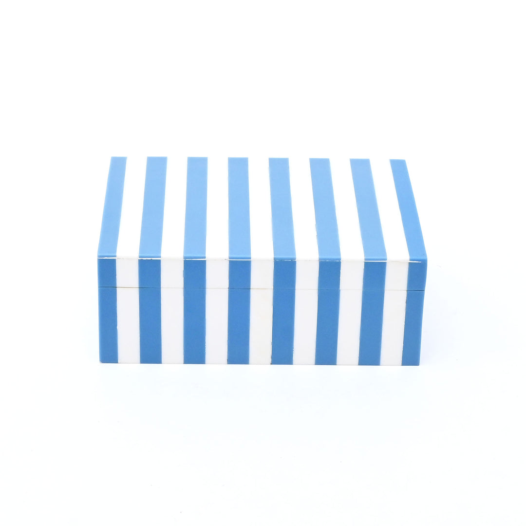 Blue Striped Resin Box Glossy MDF Storage Decor 17cm