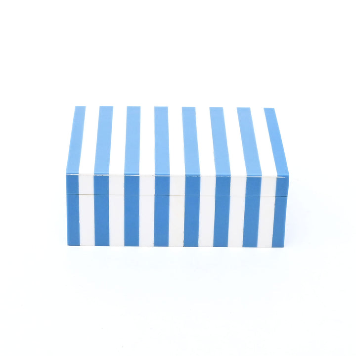 Blue Striped Resin Box Glossy MDF Storage Decor 17cm