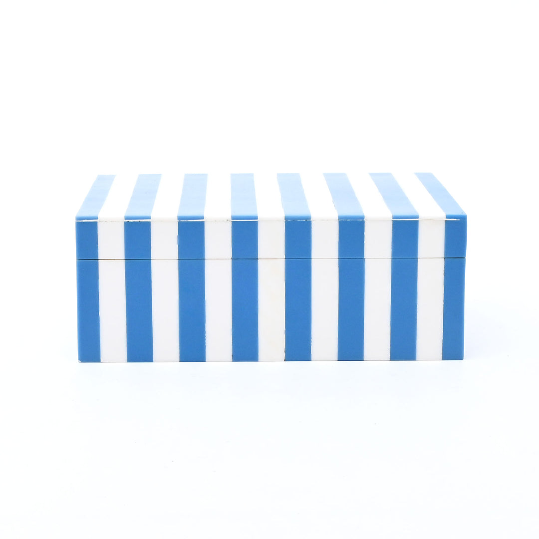 Blue Striped Resin Box Glossy MDF Storage Decor 17cm