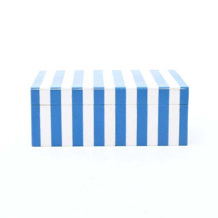 Blue Striped Resin Box Glossy MDF Storage Decor 17cm