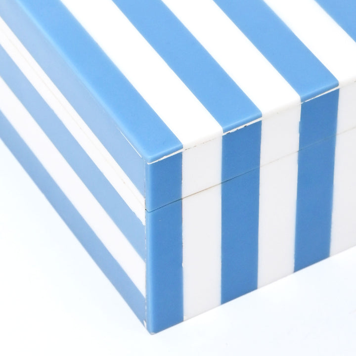 Blue Striped Resin Box Glossy MDF Storage Decor 17cm