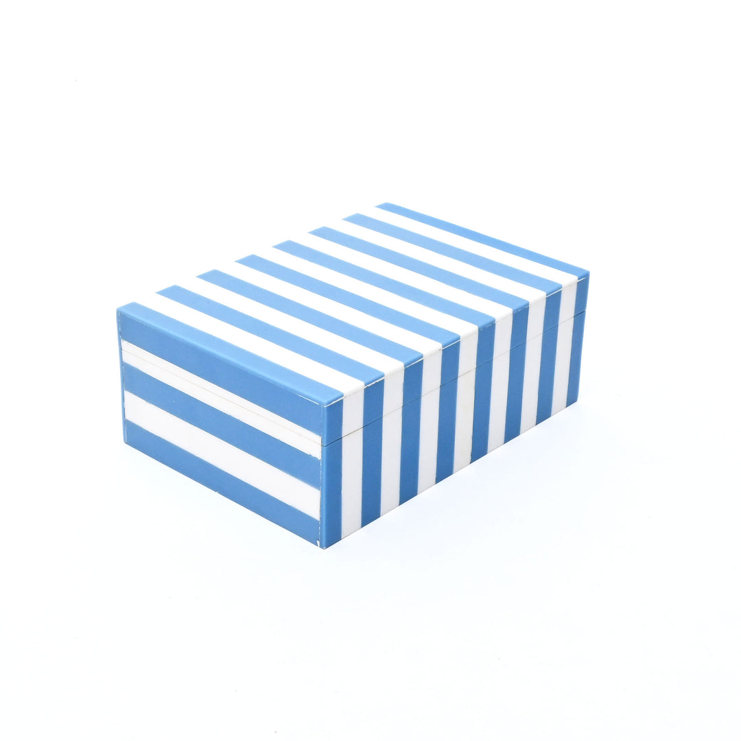 Blue Striped Resin Box Glossy MDF Storage Decor 17cm
