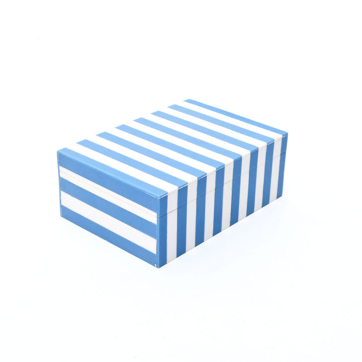 Blue Striped Resin Box Glossy MDF Storage Decor 17cm