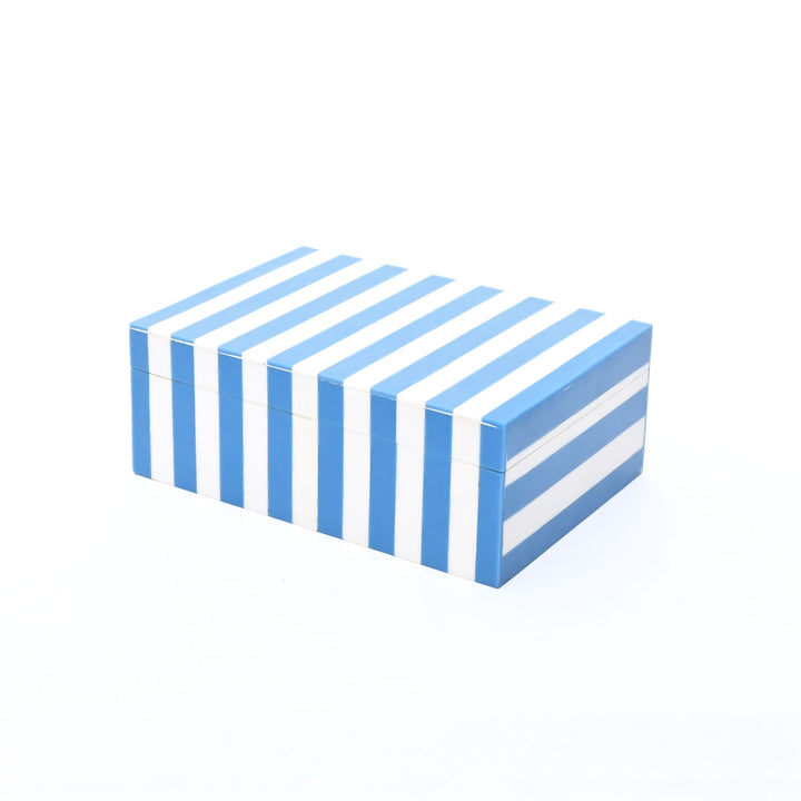 Blue Striped Resin Box Glossy MDF Storage Decor 17cm