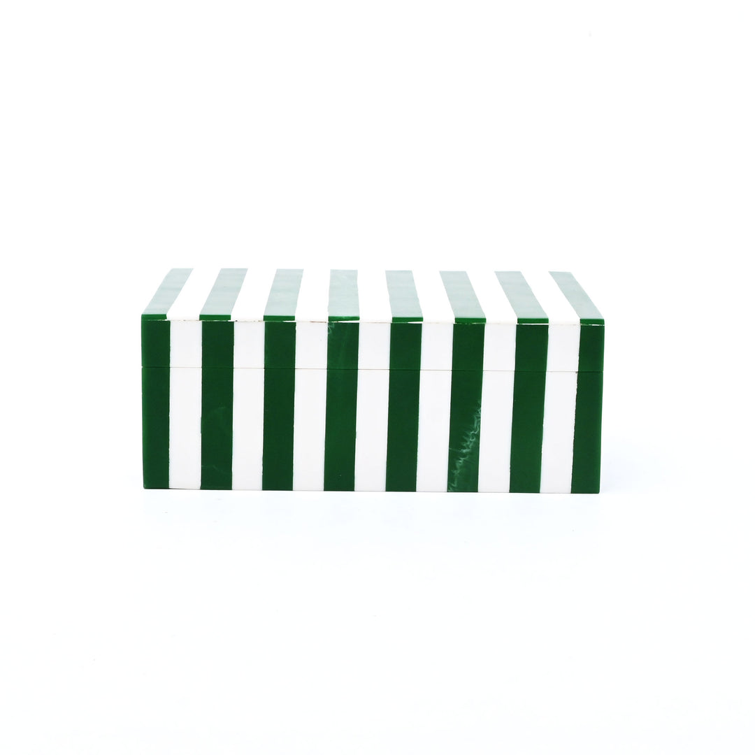 Green Striped Resin Storage Box Modern MDF Decor Organizer