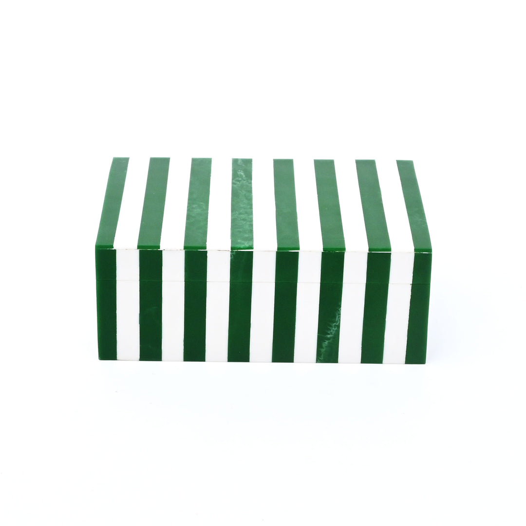 Green Striped Resin Storage Box Modern MDF Decor Organizer