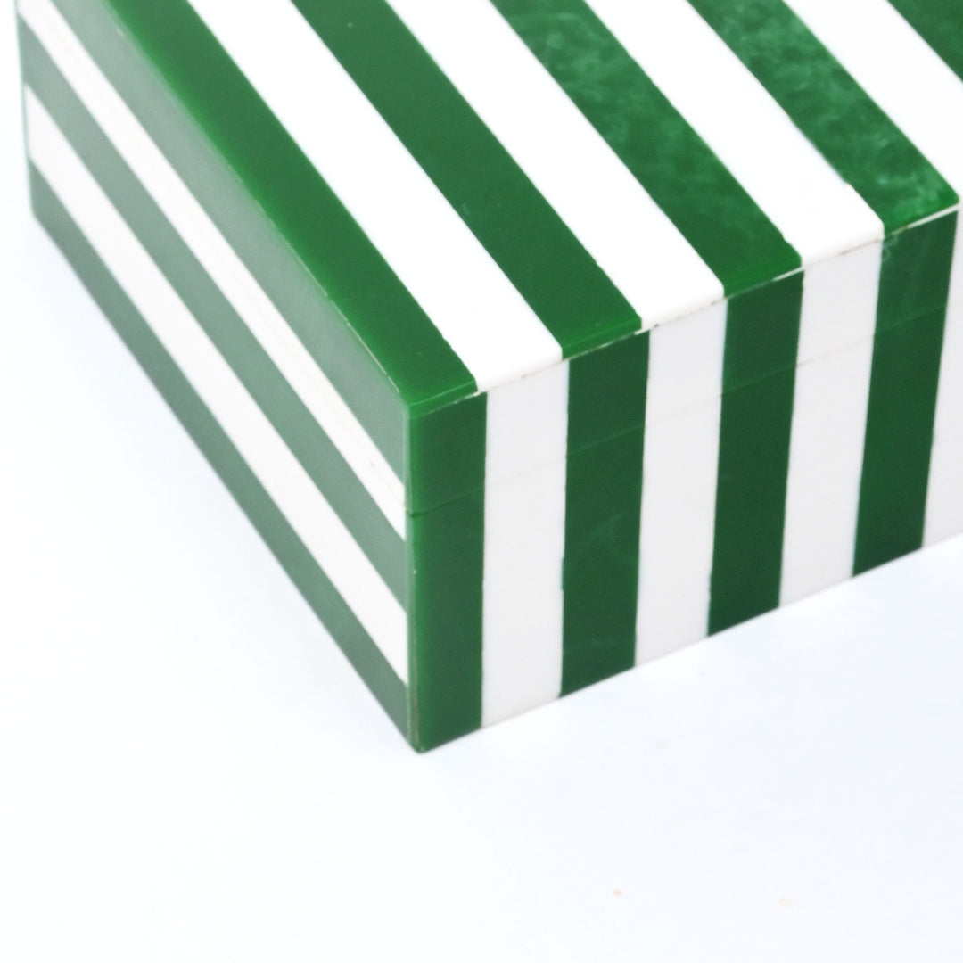 Green Striped Resin Storage Box Modern MDF Decor Organizer