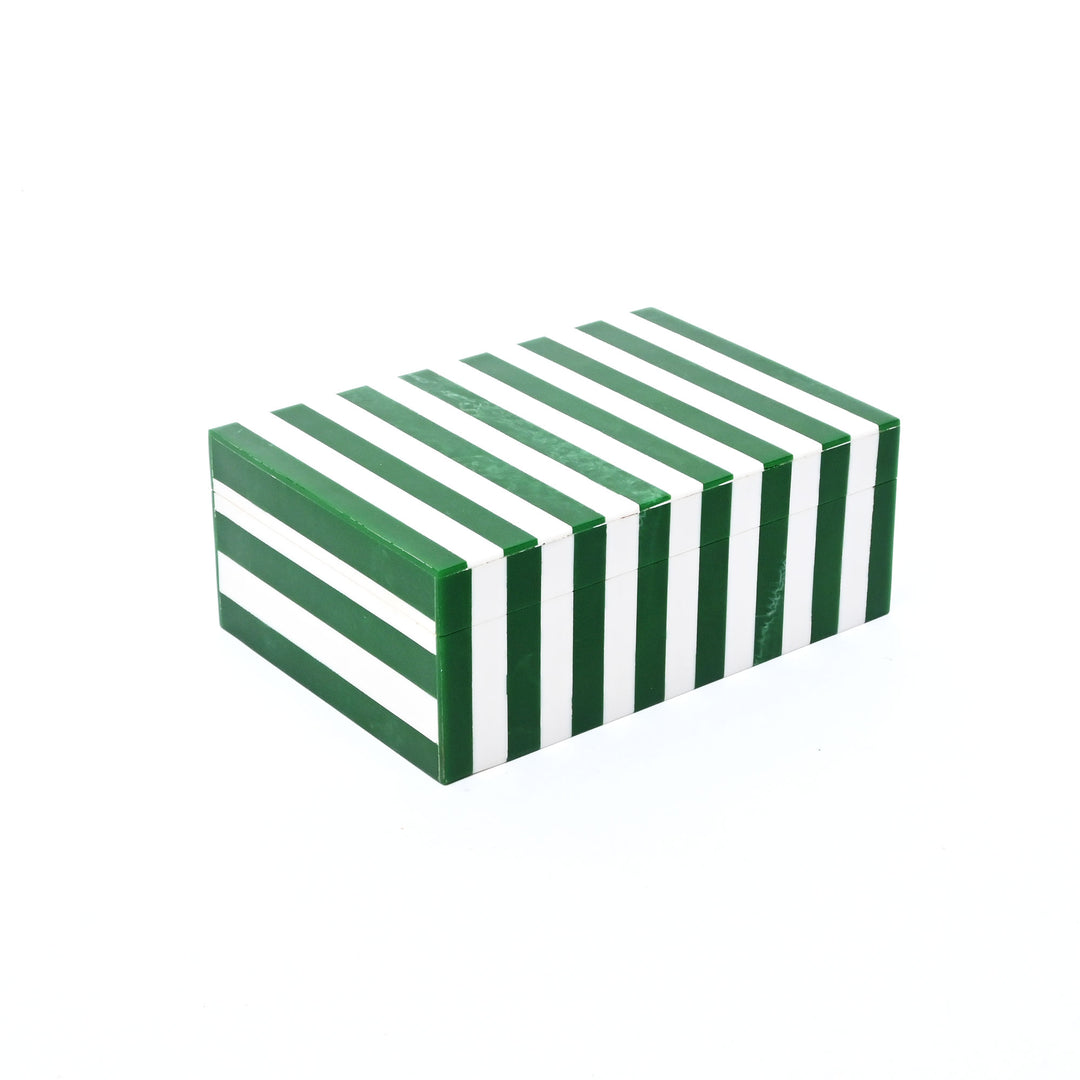 Green Striped Resin Storage Box Modern MDF Decor Organizer