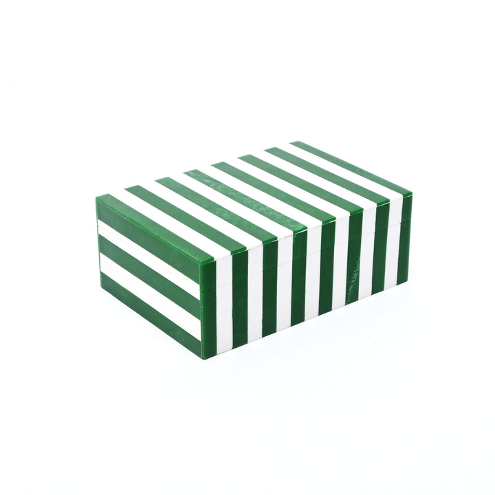 Green Striped Resin Storage Box Modern MDF Decor Organizer
