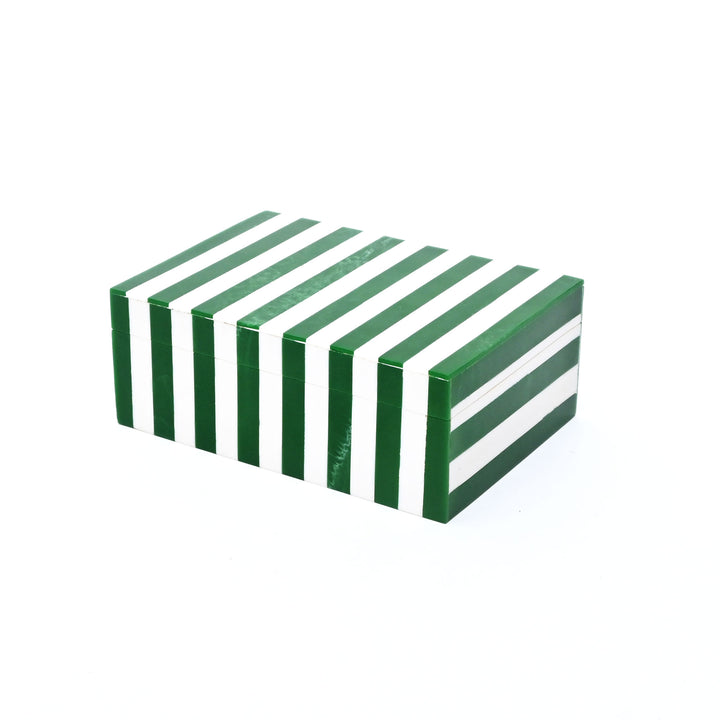 Green Striped Resin Storage Box Modern MDF Decor Organizer