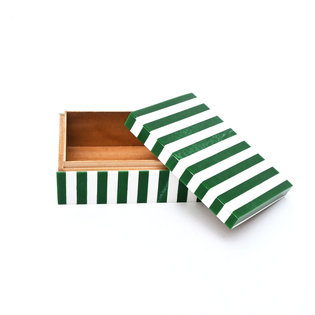 Green Striped Resin Storage Box Modern MDF Decor Organizer