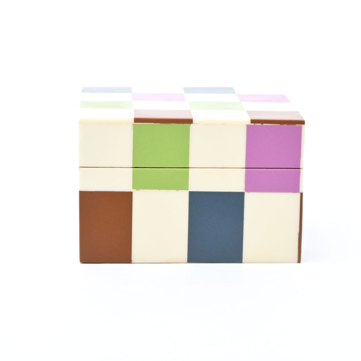 Checkered Resin Storage Box 4x4 Inch Modern MDF Décor