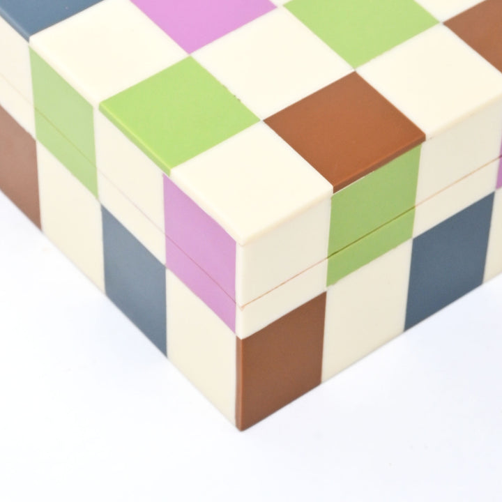 Checkered Resin Storage Box 4x4 Inch Modern MDF Décor