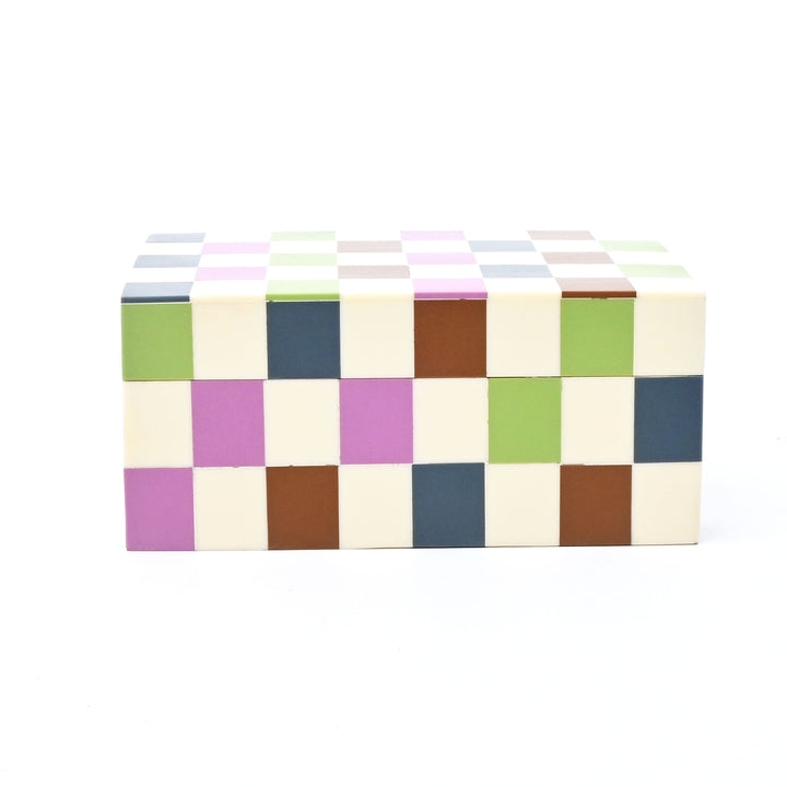Checkered Resin Storage Box 7x5x3 Inch Glossy MDF Décor