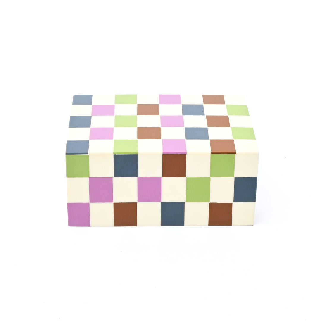 Checkered Resin Storage Box 7x5x3 Inch Glossy MDF Décor