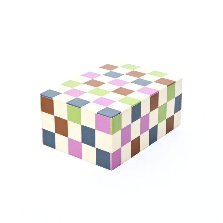 Checkered Resin Storage Box 7x5x3 Inch Glossy MDF Décor