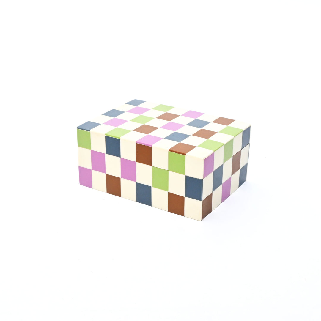 Checkered Resin Storage Box 7x5x3 Inch Glossy MDF Décor