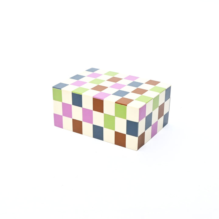 Checkered Resin Storage Box 7x5x3 Inch Glossy MDF Décor