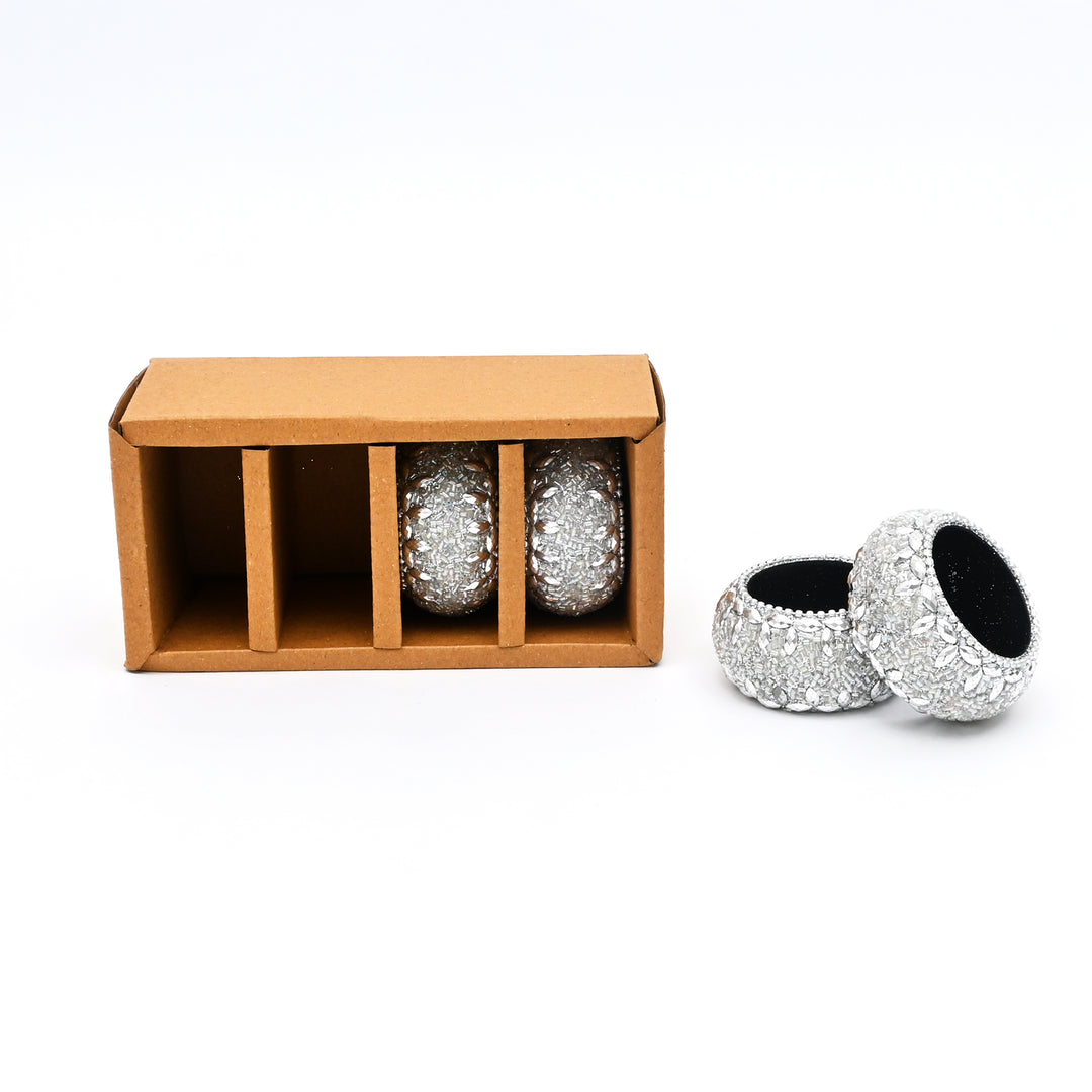 Silver Beaded Napkin Rings – Set of 4 for Table Décor
