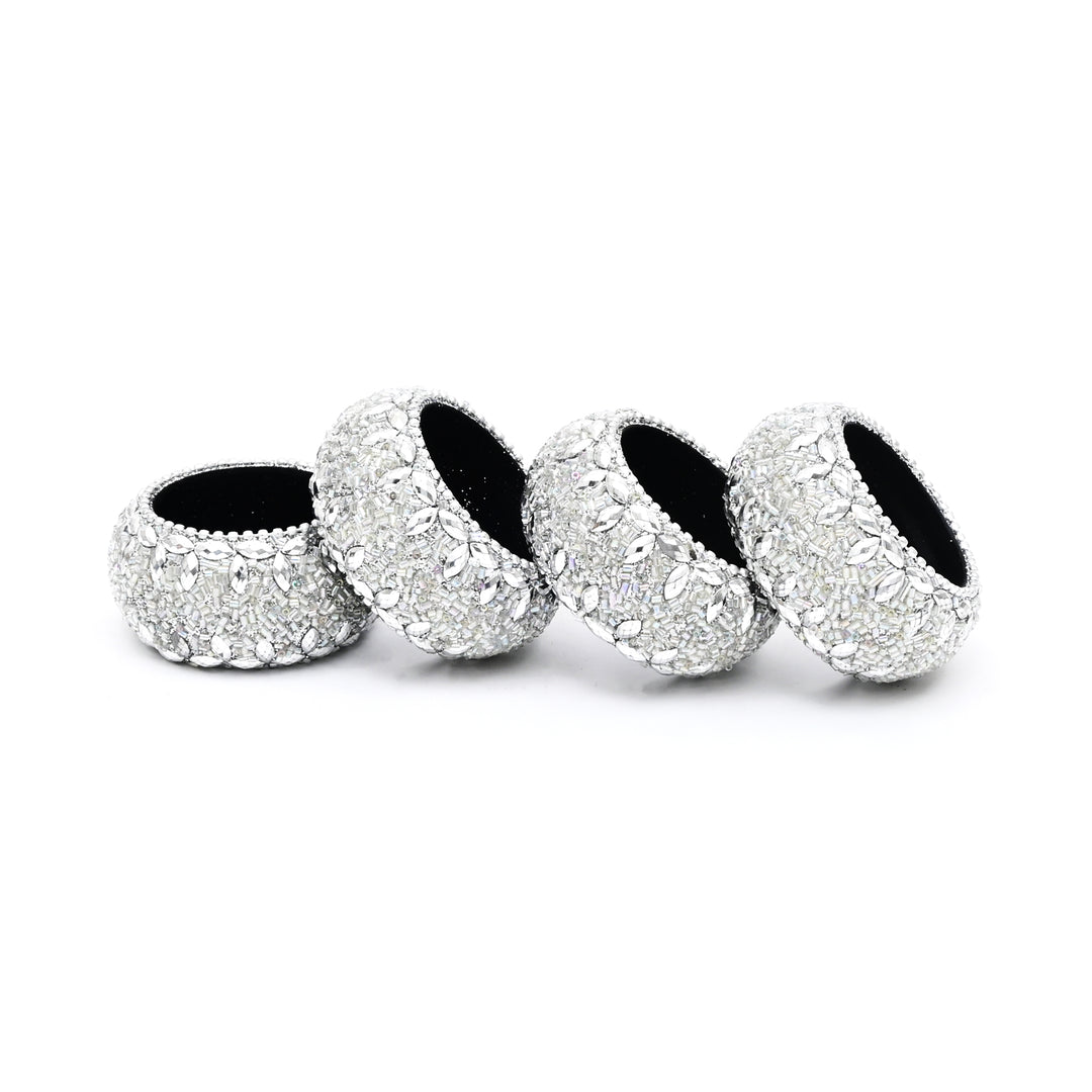 Silver Beaded Napkin Rings – Set of 4 for Table Décor