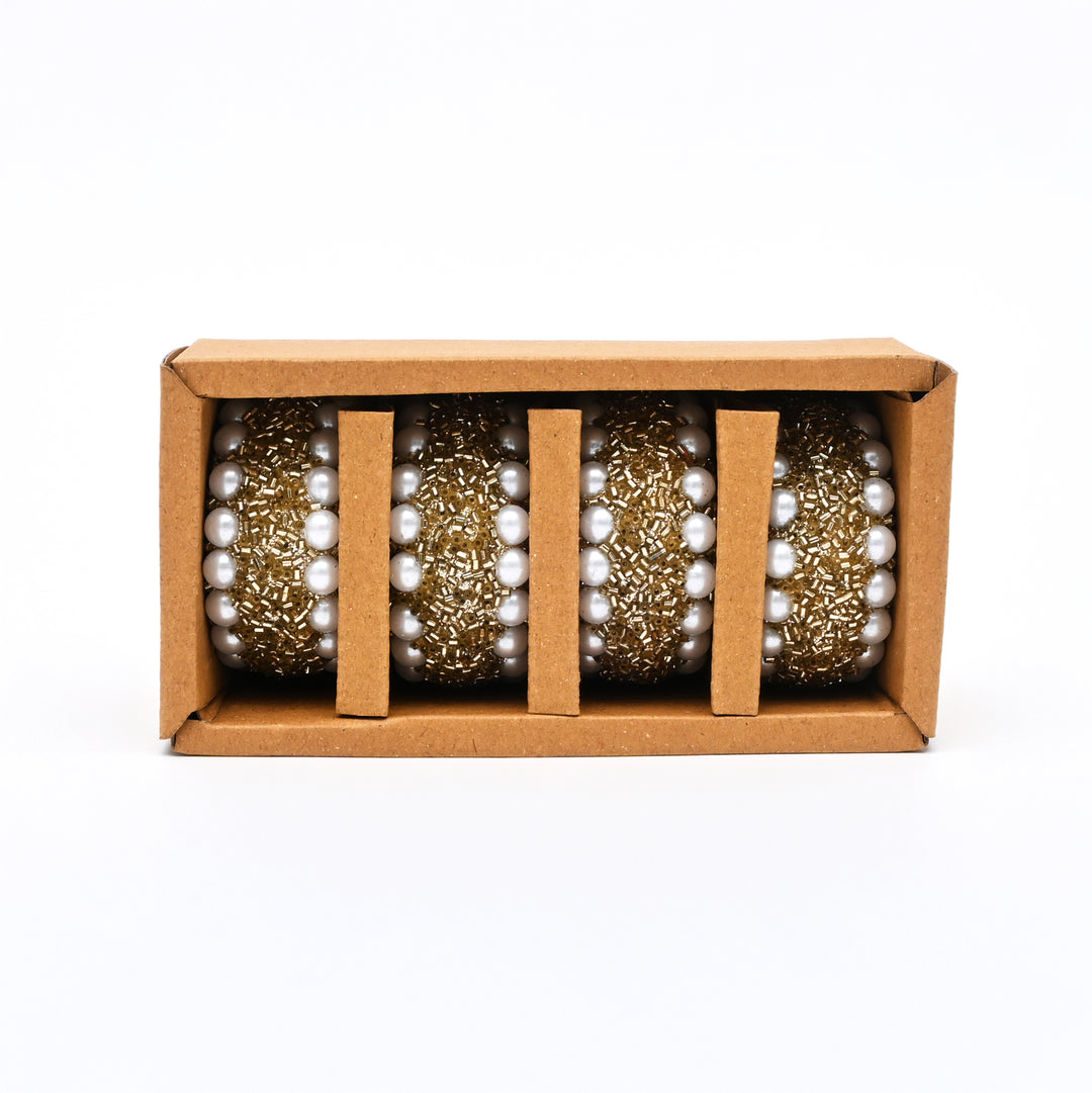 Gold Beaded Napkin Rings – Set of 4 for Table Décor