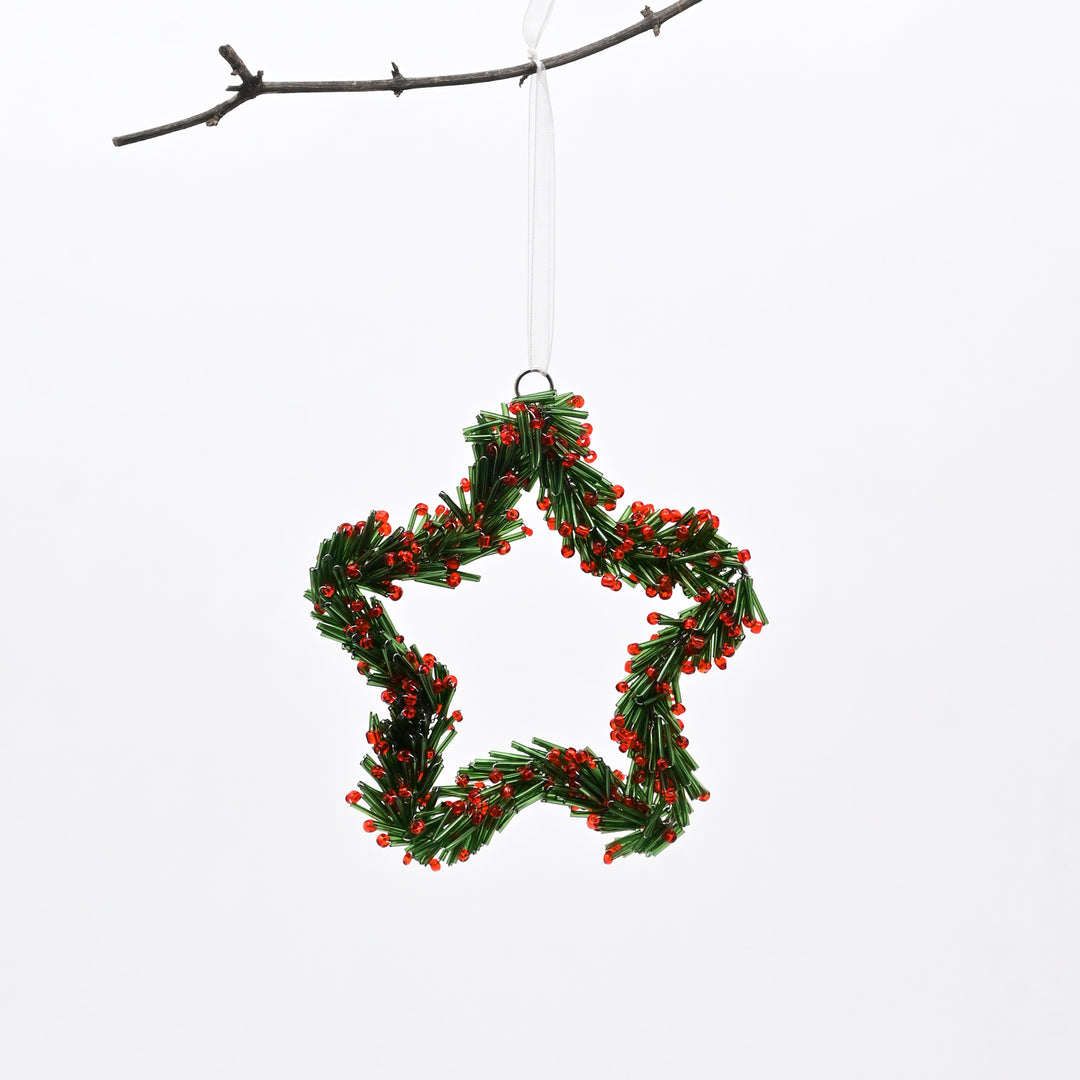 Title: Beaded Star Christmas Hanging Wreath Ornament