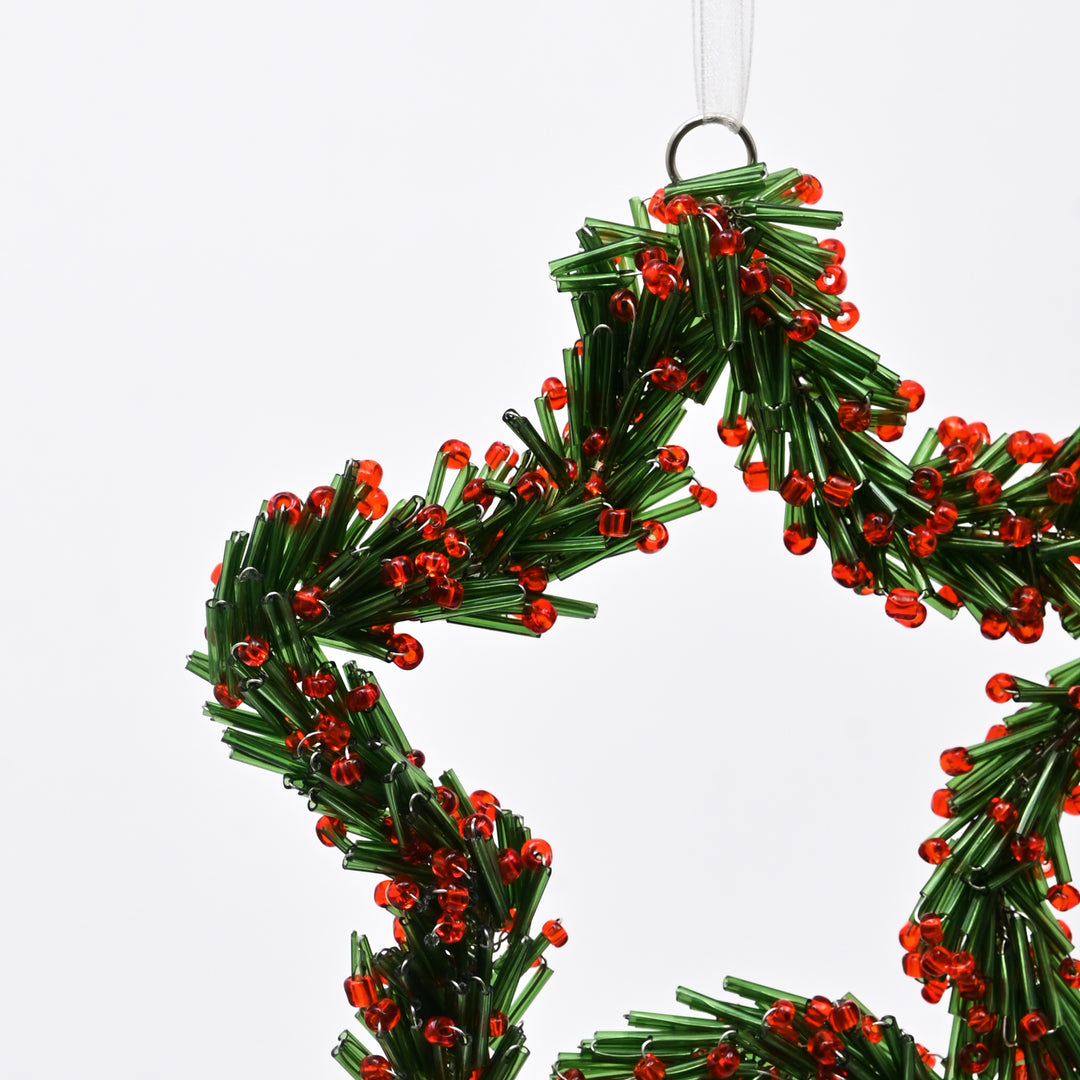 Title: Beaded Star Christmas Hanging Wreath Ornament