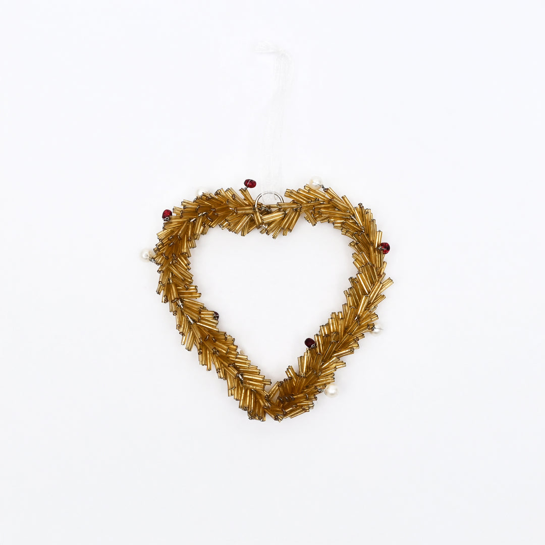 Beaded Heart Christmas Hanging Ornament