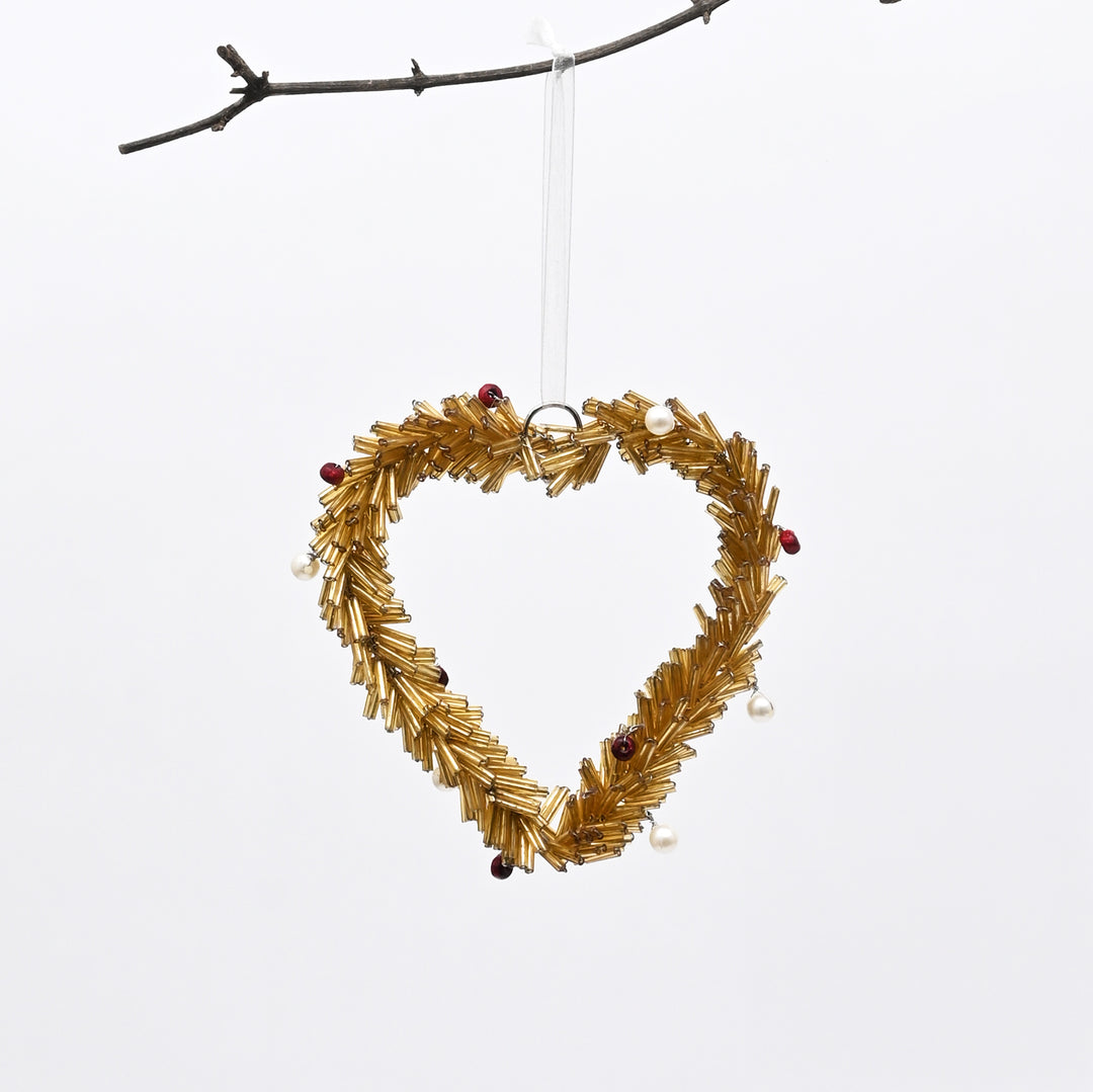 Beaded Heart Christmas Hanging Ornament