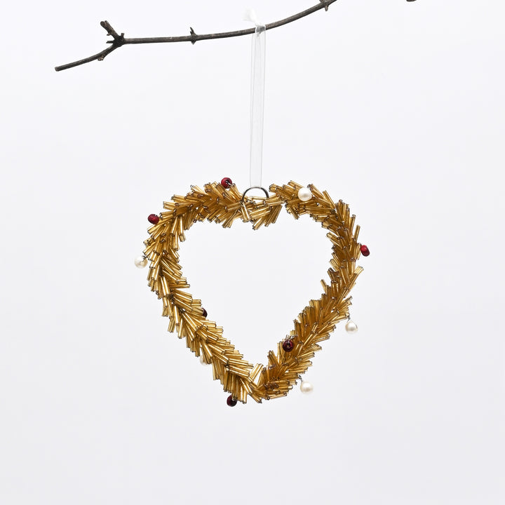 Beaded Heart Christmas Hanging Ornament