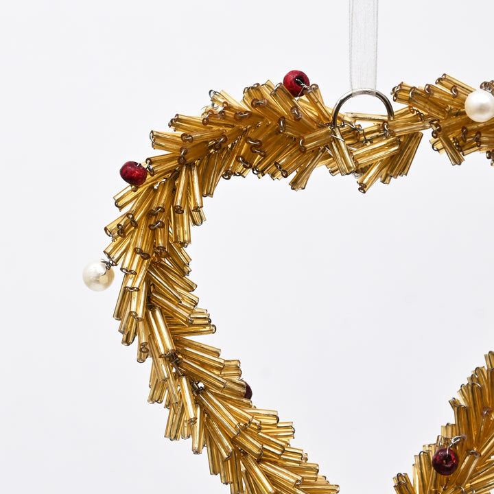 Beaded Heart Christmas Hanging Ornament