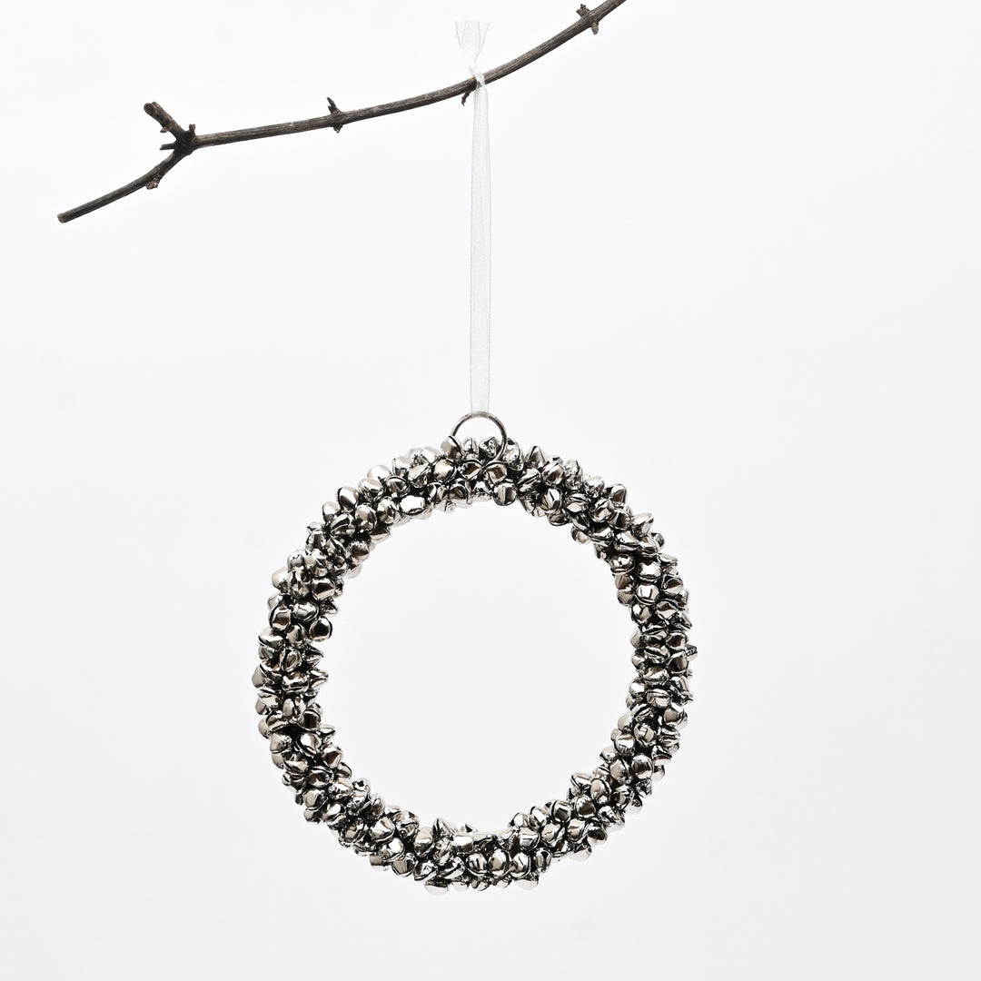 Silver Beaded Christmas Wreath Hanging Ornament