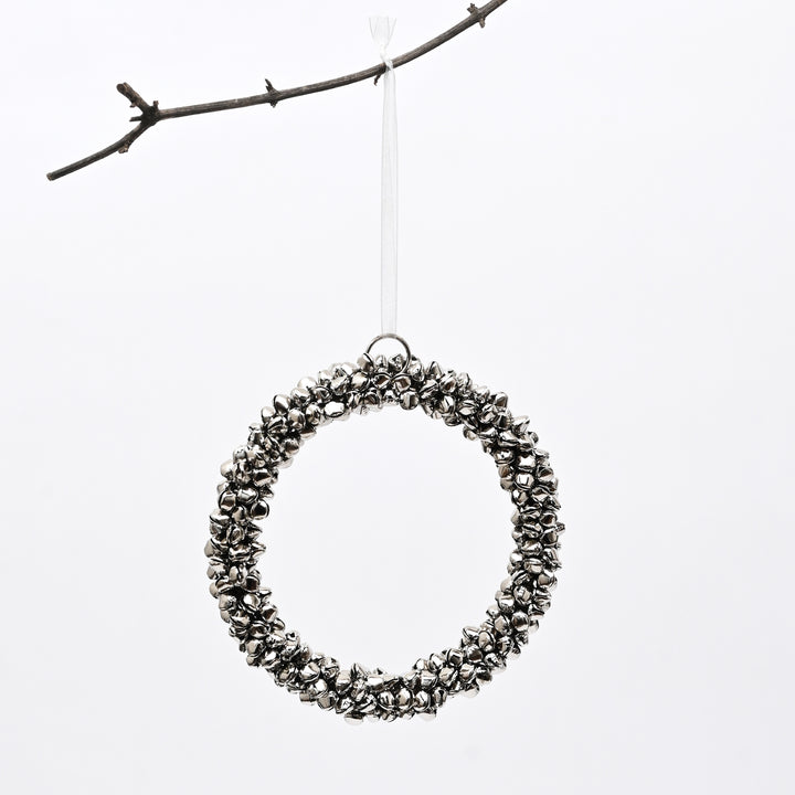 Silver Beaded Christmas Wreath Hanging Ornament