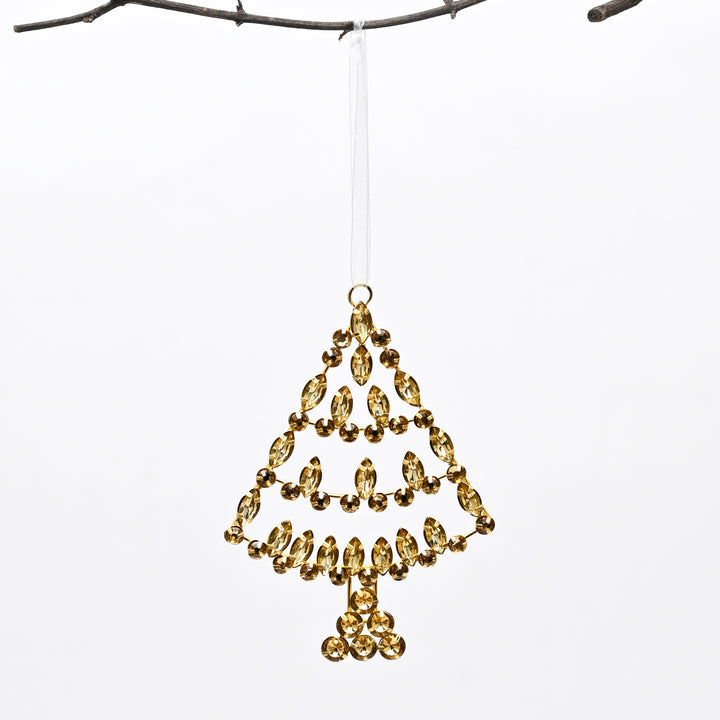 Gold & Silver Beaded Tree Christmas Hanging Ornament