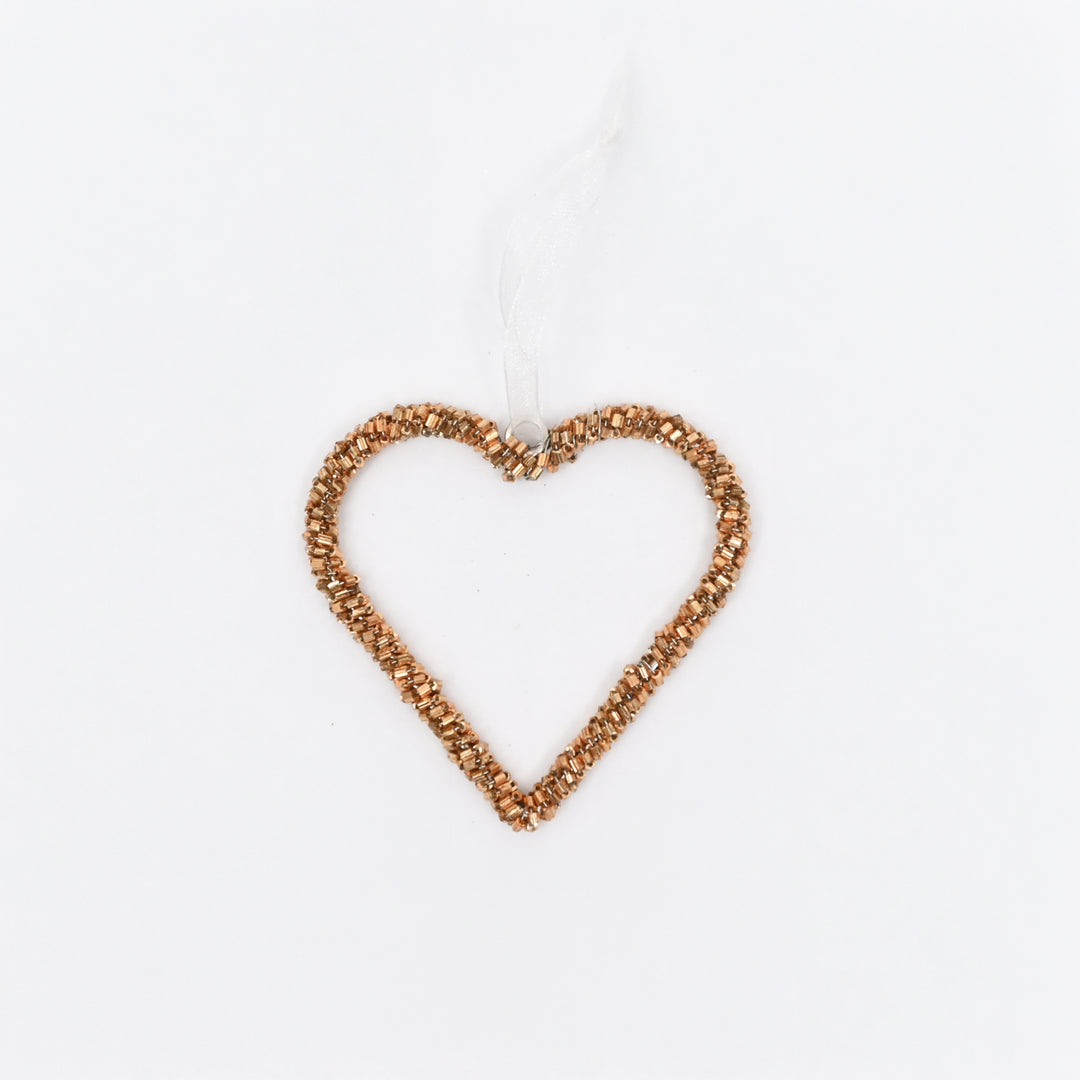 Gold Beaded Heart Hanging Ornaments – Set of 3