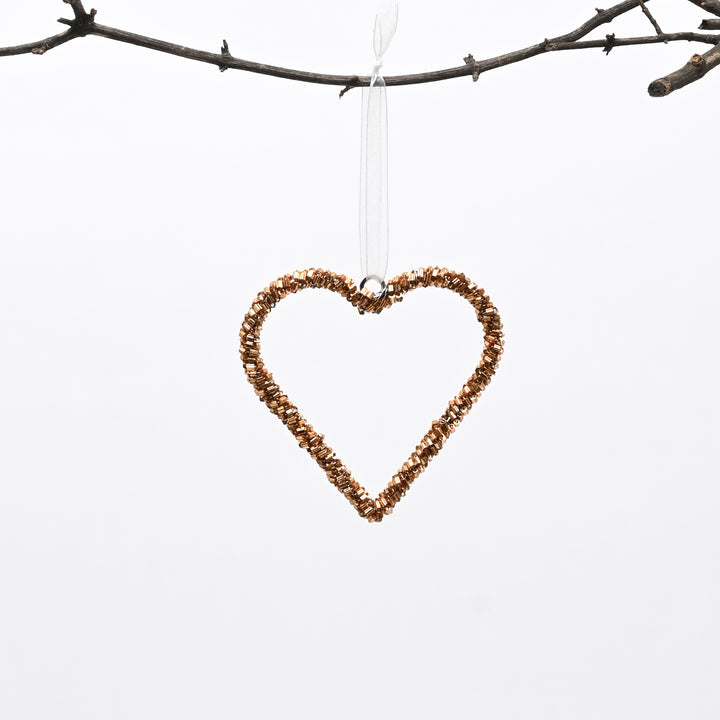 Gold Beaded Heart Hanging Ornaments – Set of 3