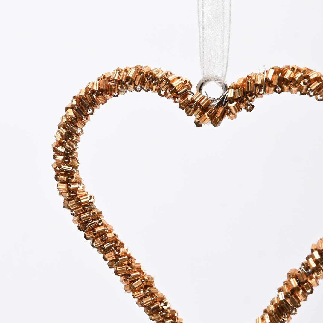 Gold Beaded Heart Hanging Ornaments – Set of 3