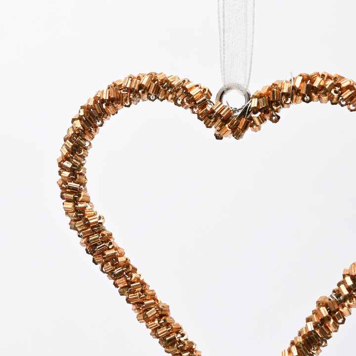 Gold Beaded Heart Hanging Ornaments – Set of 3