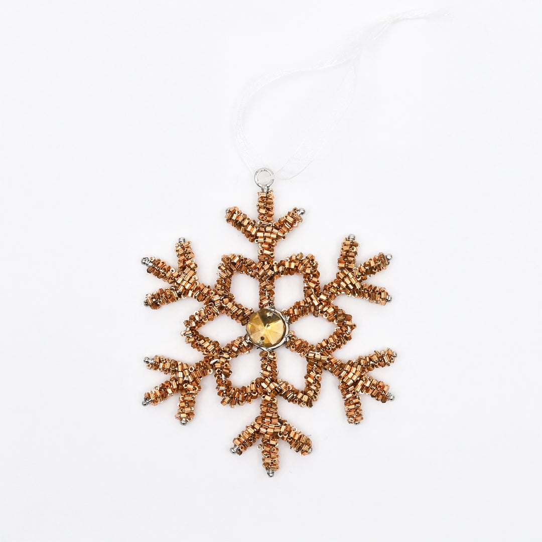 Gold Beaded Snowflake Christmas Hanging Ornament