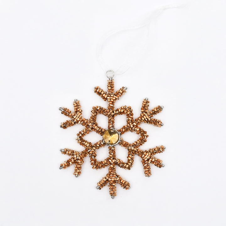 Gold Beaded Snowflake Christmas Hanging Ornament