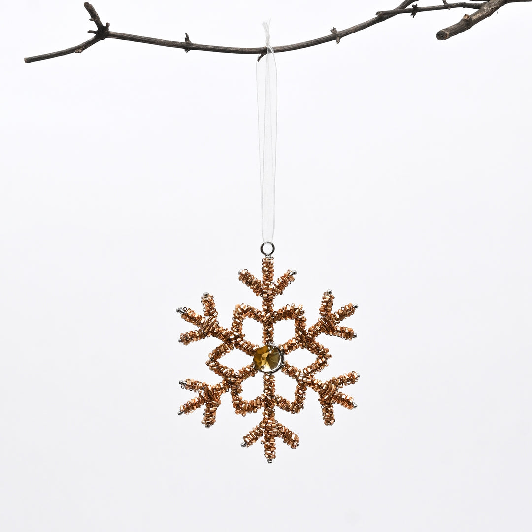 Gold Beaded Snowflake Christmas Hanging Ornament