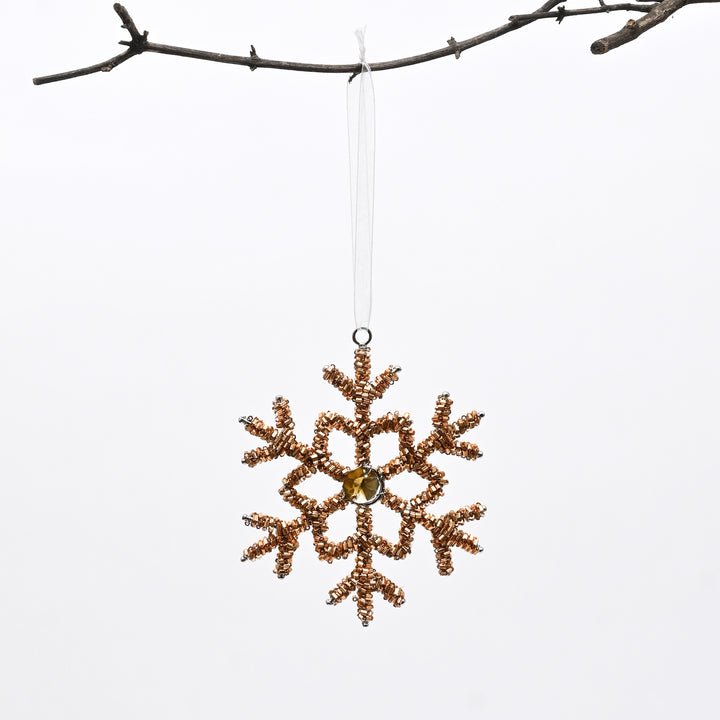 Gold Beaded Snowflake Christmas Hanging Ornament