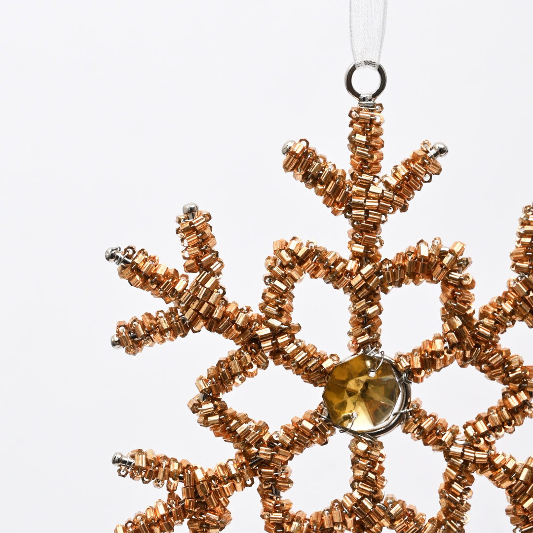 Gold Beaded Snowflake Christmas Hanging Ornament