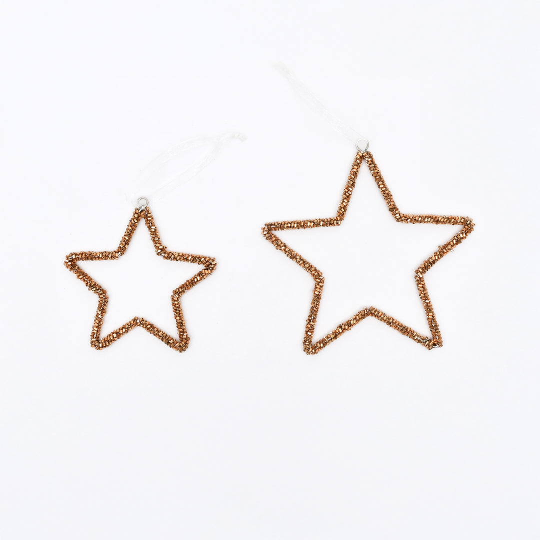Gold Beaded Star Hanging Ornaments – Set of 3